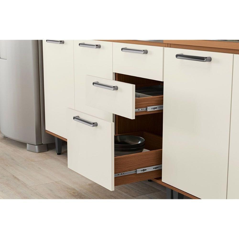 Balcão De Cozinha Linna T722 C- 2 Portas E 3 Gavetas S- Tampo 120cm Canela-off White - Kappesberg - 6