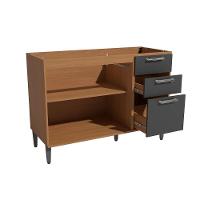 Balcão De Cozinha Linna T722 C- 2 Portas E 3 Gavetas S- Tampo 120cm Canela-off White - Kappesberg