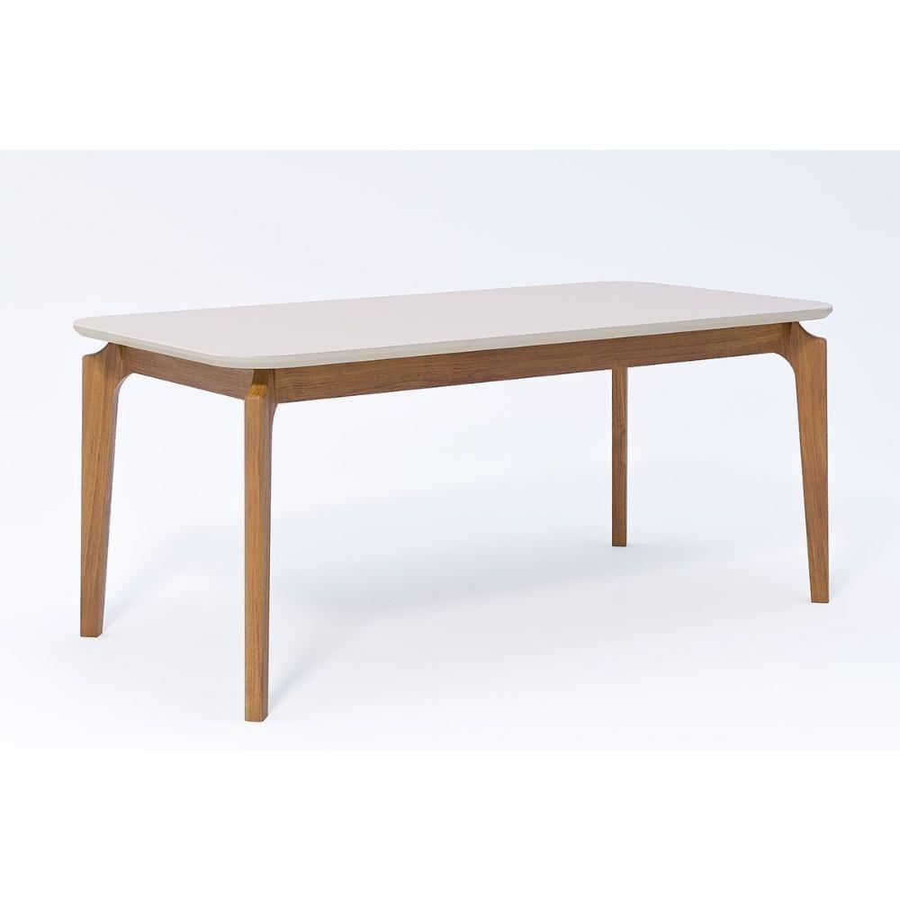 Mesa De Sala Jantar Ficus C- Tampo Madeirado Vidro 180x90cm Carvalho-off White - Cimol - 1