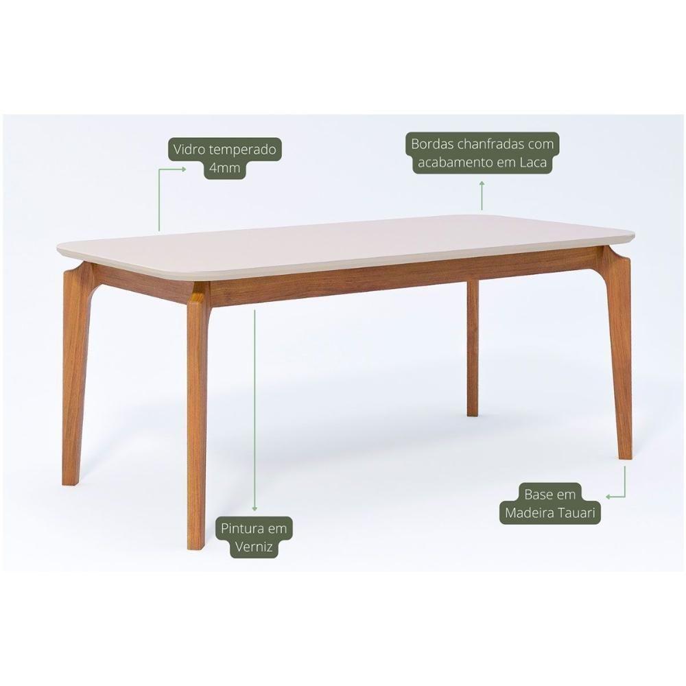 Mesa De Sala Jantar Ficus C- Tampo Madeirado Vidro 180x90cm Carvalho-off White - Cimol - 2