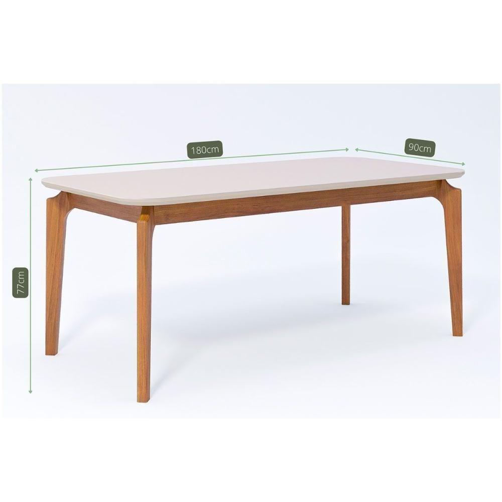 Mesa De Sala Jantar Ficus C- Tampo Madeirado Vidro 180x90cm Carvalho-off White - Cimol - 3