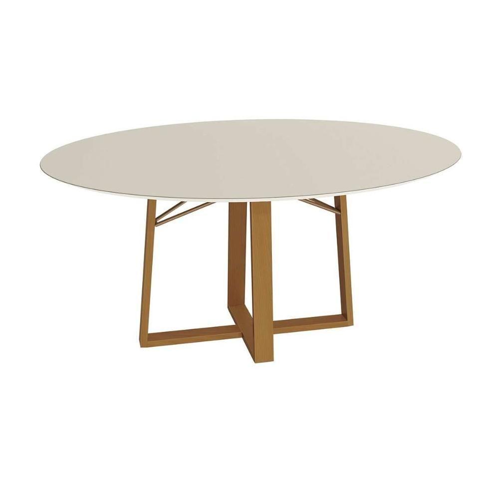 Mesa De Sala Jantar Elma Premium Madeira Maciça C- Tampo Madeirado C- Vidro 120x120cm Carvalho-off White - Kappesberg - 1