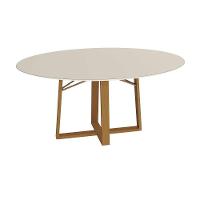 Mesa De Sala Jantar Elma Premium Madeira Maciça C- Tampo Madeirado C- Vidro 120x120cm Carvalho-off White - Kappesberg - 1