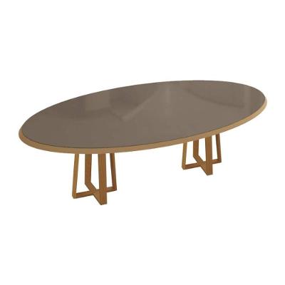 Mesa De Sala Jantar Elma Madeira Maciça C- Tampo Madeirado C- Vidro 180x105cm Carvalho-freijo Bronze - Kappesberg
