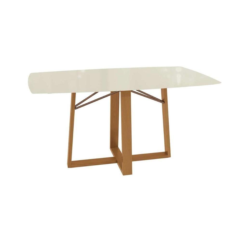Mesa De Sala Jantar Elma Premium Madeira Maciça C- Tampo Madeirado C- Vidro 170x90cm Carvalho-off White - Kappesberg - 1