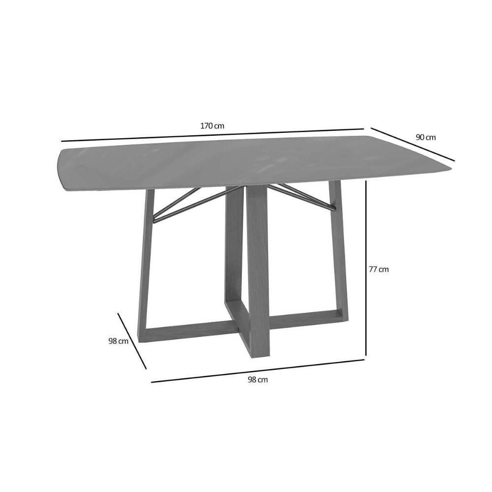 Mesa De Sala Jantar Elma Premium Madeira Maciça C- Tampo Madeirado C- Vidro 170x90cm Carvalho-off White - Kappesberg - 2