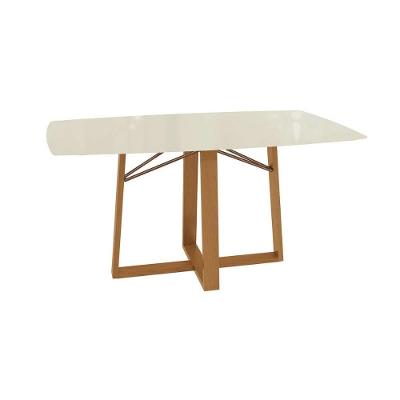 Mesa De Sala Jantar Elma Premium Madeira Maciça C- Tampo Madeirado C- Vidro 170x90cm Carvalho-off White - Kappesberg