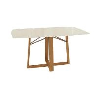 Mesa De Sala Jantar Elma Premium Madeira Maciça C- Tampo Madeirado C- Vidro 170x90cm Carvalho-off White - Kappesberg - 1