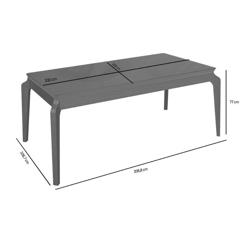 Mesa De Sala Jantar Petra Madeira Maciça C- Tampo Madeirado C- Vidro 200x100cm Carvalho-preto Fosco - Kappesberg - 2