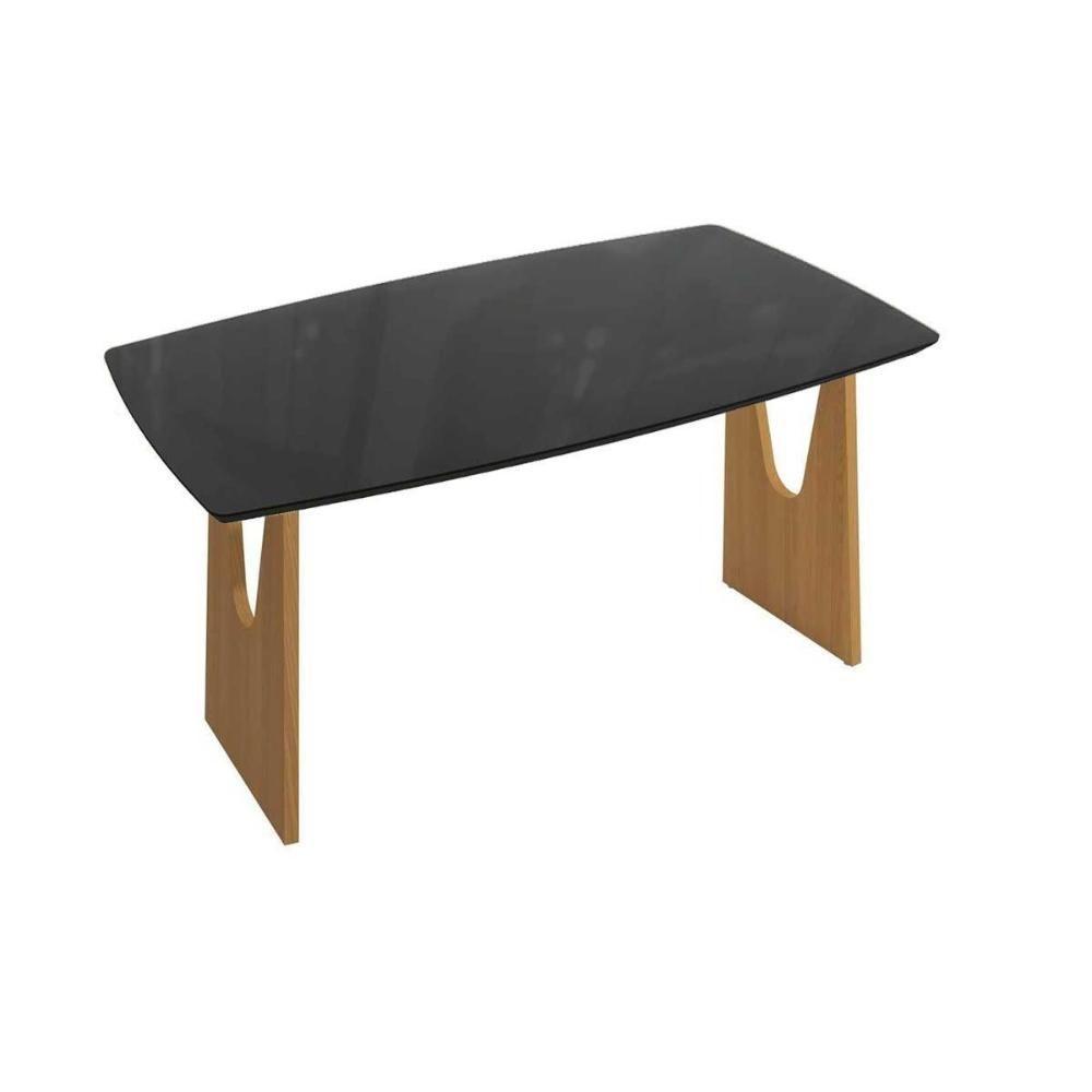 Mesa De Sala Jantar Mila Premium Madeira Maciça C- Tampo Madeirado C- Vidro 170x90cm Carvalho-preto Fosco - Kappesberg - 1