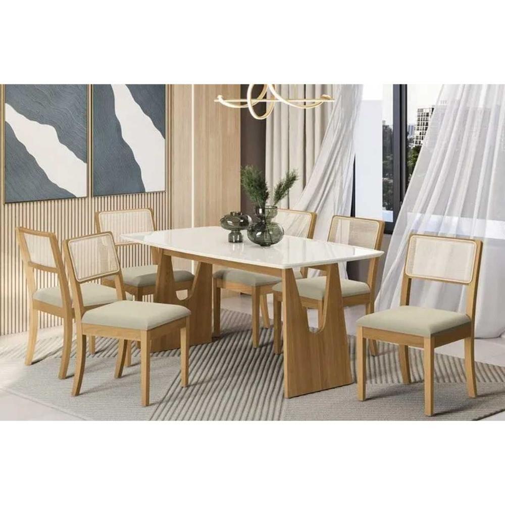 Mesa De Sala Jantar Mila Premium Madeira Maciça C- Tampo Madeirado C- Vidro 170x90cm Carvalho-preto Fosco - Kappesberg - 5