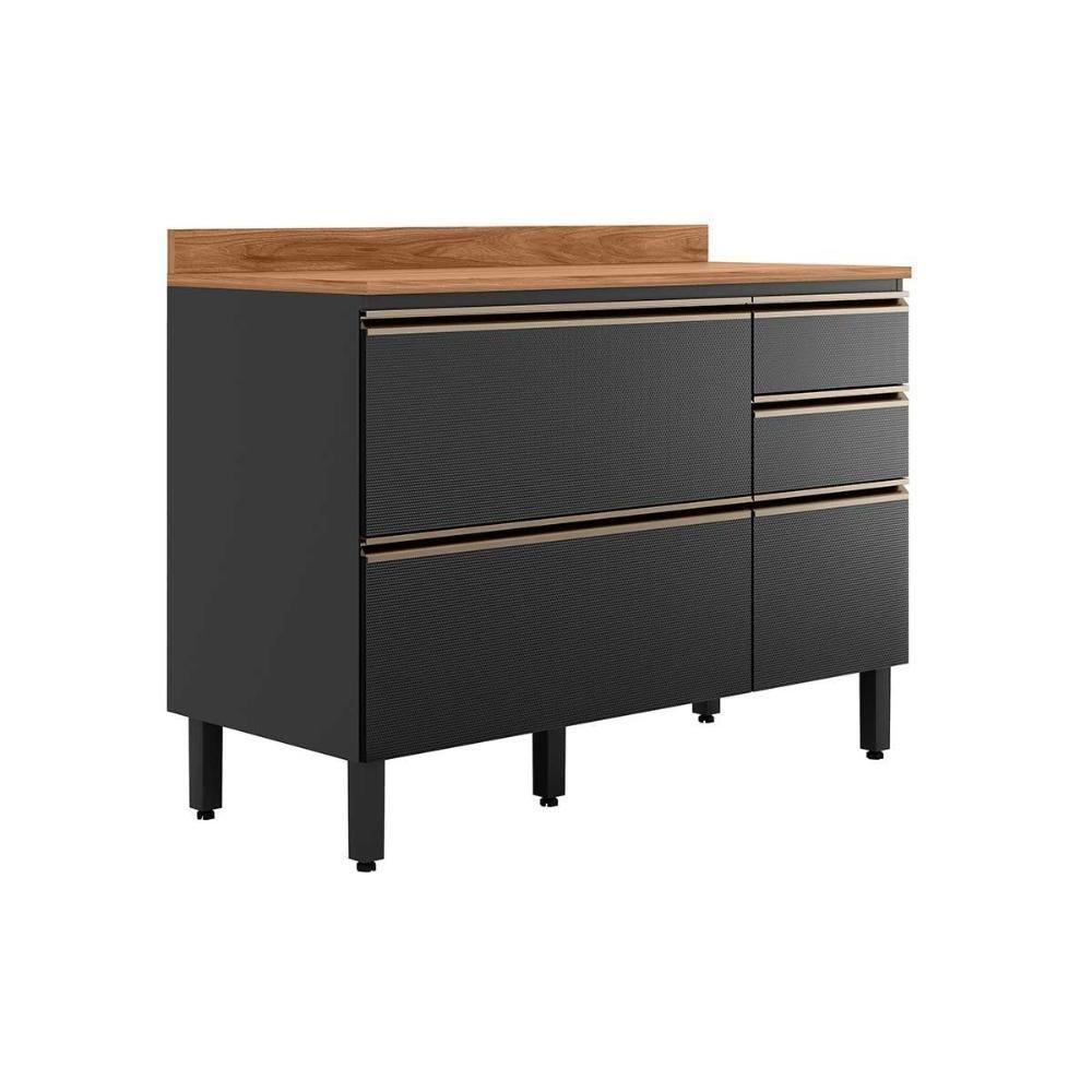 Balcão De Cozinha C- Tampo Proença C- 1 Porta E 4 Gavetas 120cm Nogueira-carbono Prime Tx - Demóbile - 1