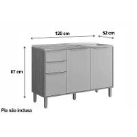 Balcão De Cozinha Celeste C- 3 Portas E 2 Gavetas S-tampo 120cm Cinamomo-platina - Mgm