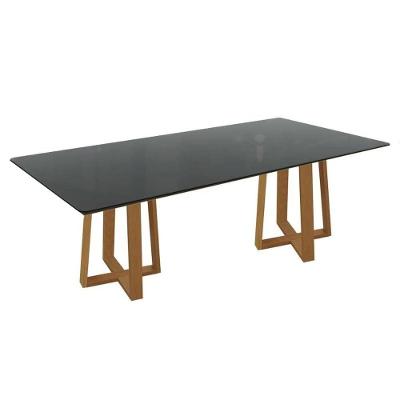 Mesa De Sala Jantar Elma Madeira Maciça C- Tampo Madeirado C- Vidro 200x100cm Carvalho-preto Fosco - Kappesberg