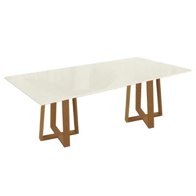Mesa De Sala Jantar Elma Madeira Maciça C- Tampo Madeirado C- Vidro 200x100cm Carvalho-off White - Kappesberg
