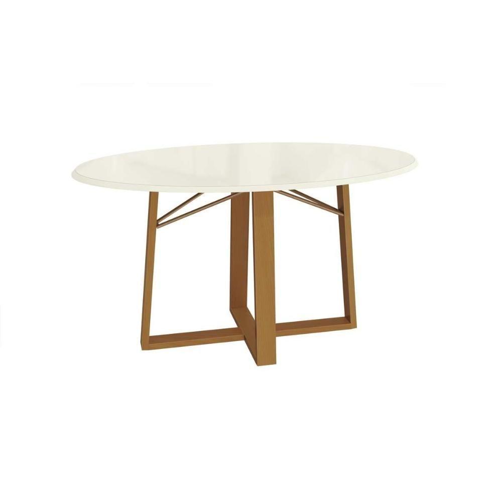 Mesa De Sala Jantar Elma Premium Madeira Maciça C- Tampo Madeirado C- Vidro 105x105cm Carvalho-off White - Kappesberg - 1