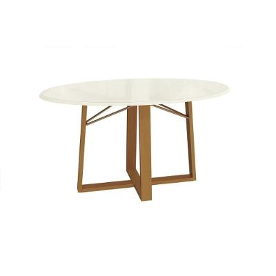 Mesa De Sala Jantar Elma Premium Madeira Maciça C- Tampo Madeirado C- Vidro 105x105cm Carvalho-off White - Kappesberg