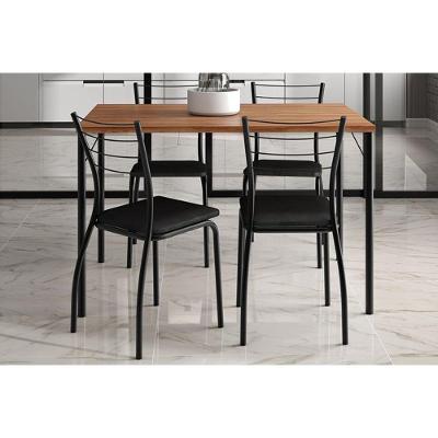 Sala De Jantar Completa 1586 Aço C- Tampo Madeirado 120x80cm E 4 Cadeiras 1700 Preto-freijo - Corano Preto - Carraro