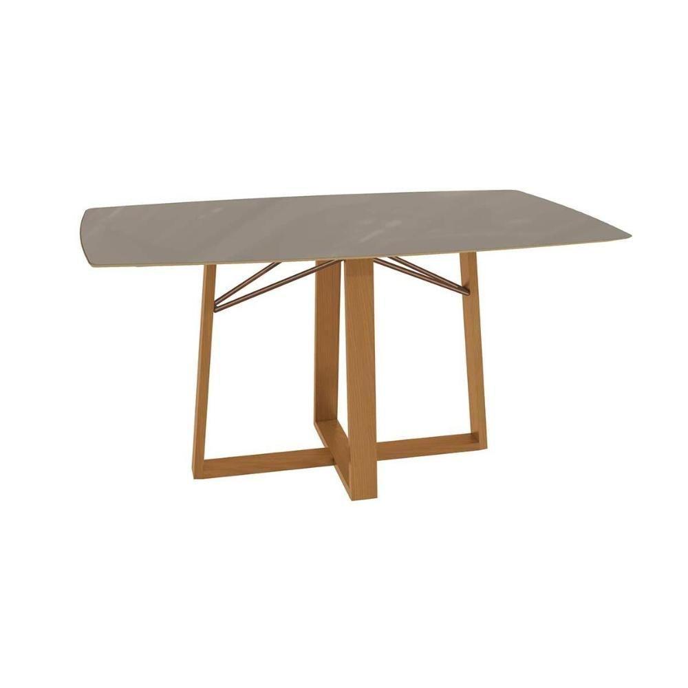 Mesa De Sala Jantar Elma Premium Madeira Maciça C- Tampo Madeirado C- Vidro 170x90cm Carvalho-freijo Bronze - Kappesberg - 1