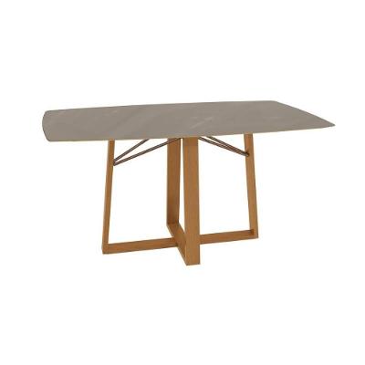 Mesa De Sala Jantar Elma Premium Madeira Maciça C- Tampo Madeirado C- Vidro 170x90cm Carvalho-freijo Bronze - Kappesberg