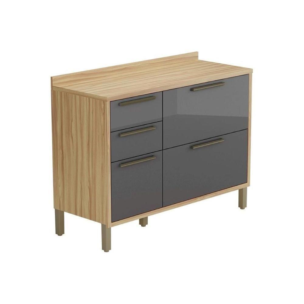 Balcão De Cozinha C- Tampo Syrah C- 2 Portas E 3 Gavetas 120cm Amendoa-grafite - Ronipa - 1