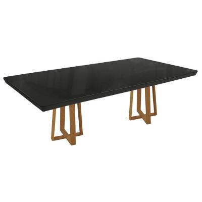 Mesa De Sala Jantar Elma Madeira Maciça C- Tampo Madeirado C- Vidro 200x100cm Carvalho-preto Fosco - Kappesberg