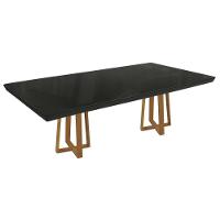 Mesa De Sala Jantar Elma Madeira Maciça C- Tampo Madeirado C- Vidro 200x100cm Carvalho-preto Fosco - Kappesberg - 1