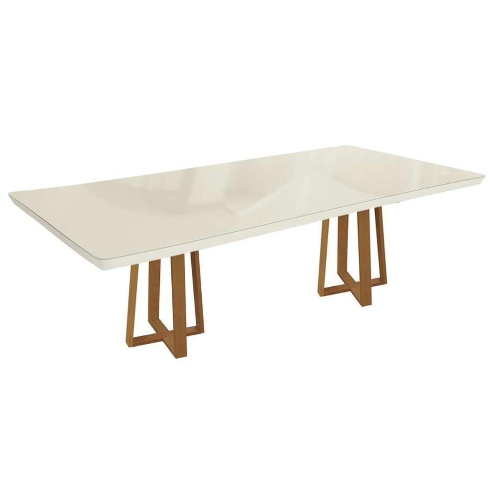 Mesa De Sala Jantar Elma Madeira Maciça C- Tampo Madeirado C- Vidro 200x100cm Carvalho-off White - Kappesberg - 1