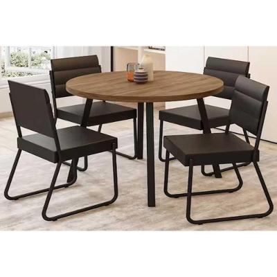 Sala De Jantar Completa Stellar 1599 Aço C- Tampo Madeirado 100x100cm E 4 Cadeiras 1736 Preto-nogal - Preto - Carraro