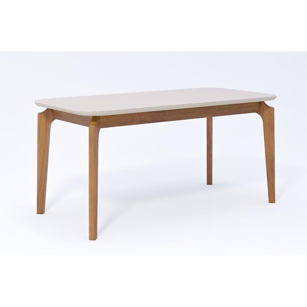 Mesa De Sala Jantar Ficus C- Tampo Madeirado Vidro 160x80cm Carvalho-off White - Cimol - 1