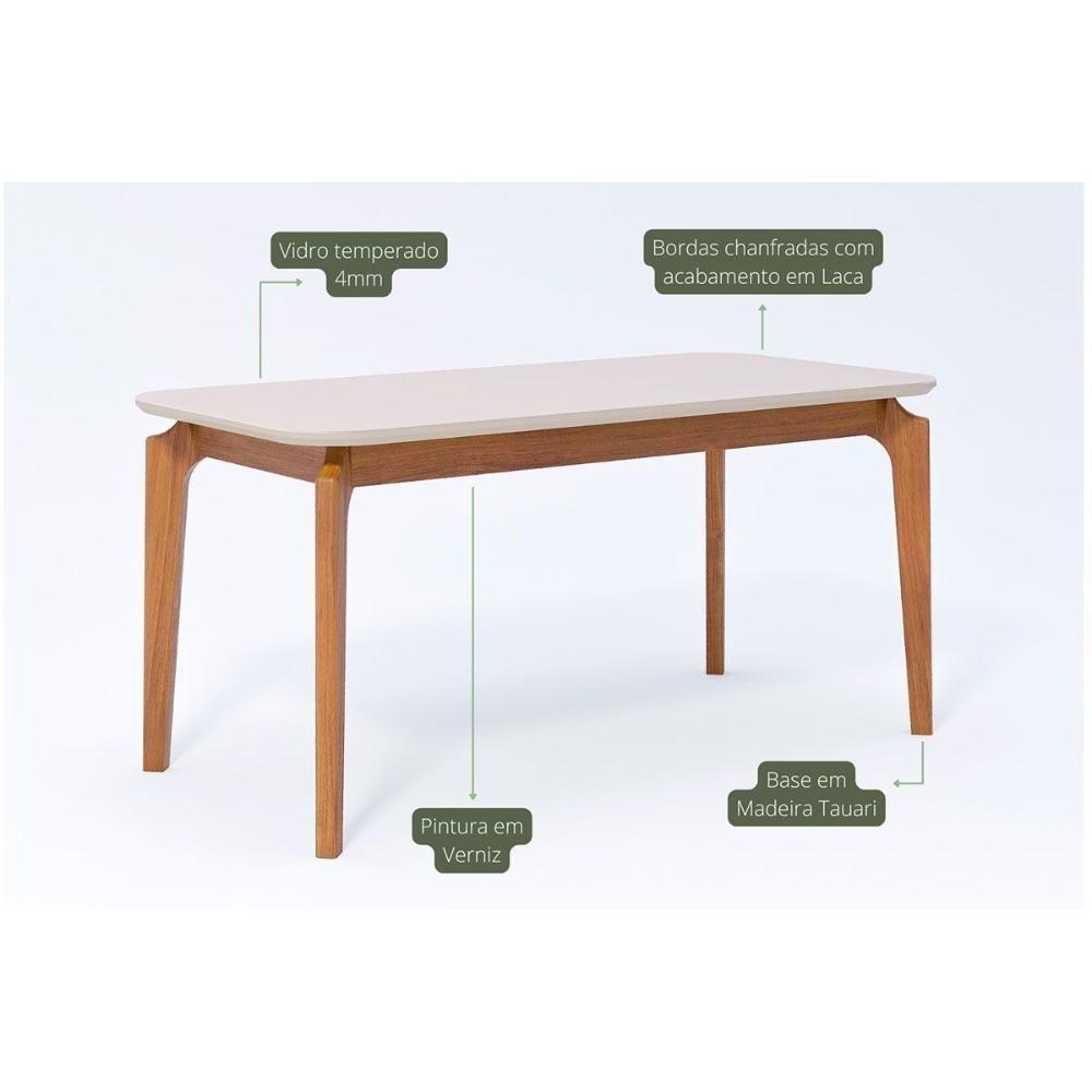 Mesa De Sala Jantar Ficus C- Tampo Madeirado Vidro 160x80cm Carvalho-off White - Cimol - 2