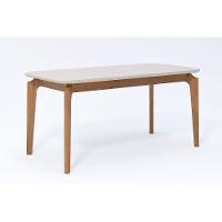 Mesa De Sala Jantar Ficus C- Tampo Madeirado Vidro 160x80cm Carvalho-off White - Cimol - 1