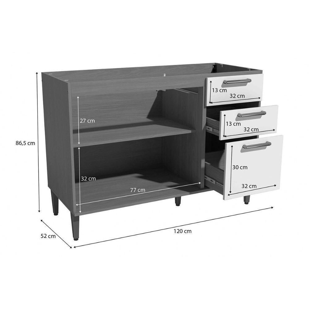 Balcão De Cozinha Linna T722 C- 2 Portas E 3 Gavetas S- Tampo 120cm Canela-grafite - Kappesberg - 3