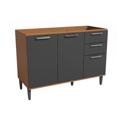 Balcão De Cozinha Linna T722 C- 2 Portas E 3 Gavetas S- Tampo 120cm Canela-grafite - Kappesberg