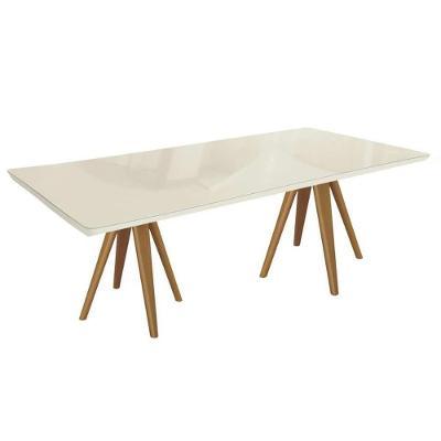 Mesa De Sala Jantar Duna Madeira Maciça C- Tampo Madeirado C- Vidro 200x100cm Carvalho-off White - Kappesberg