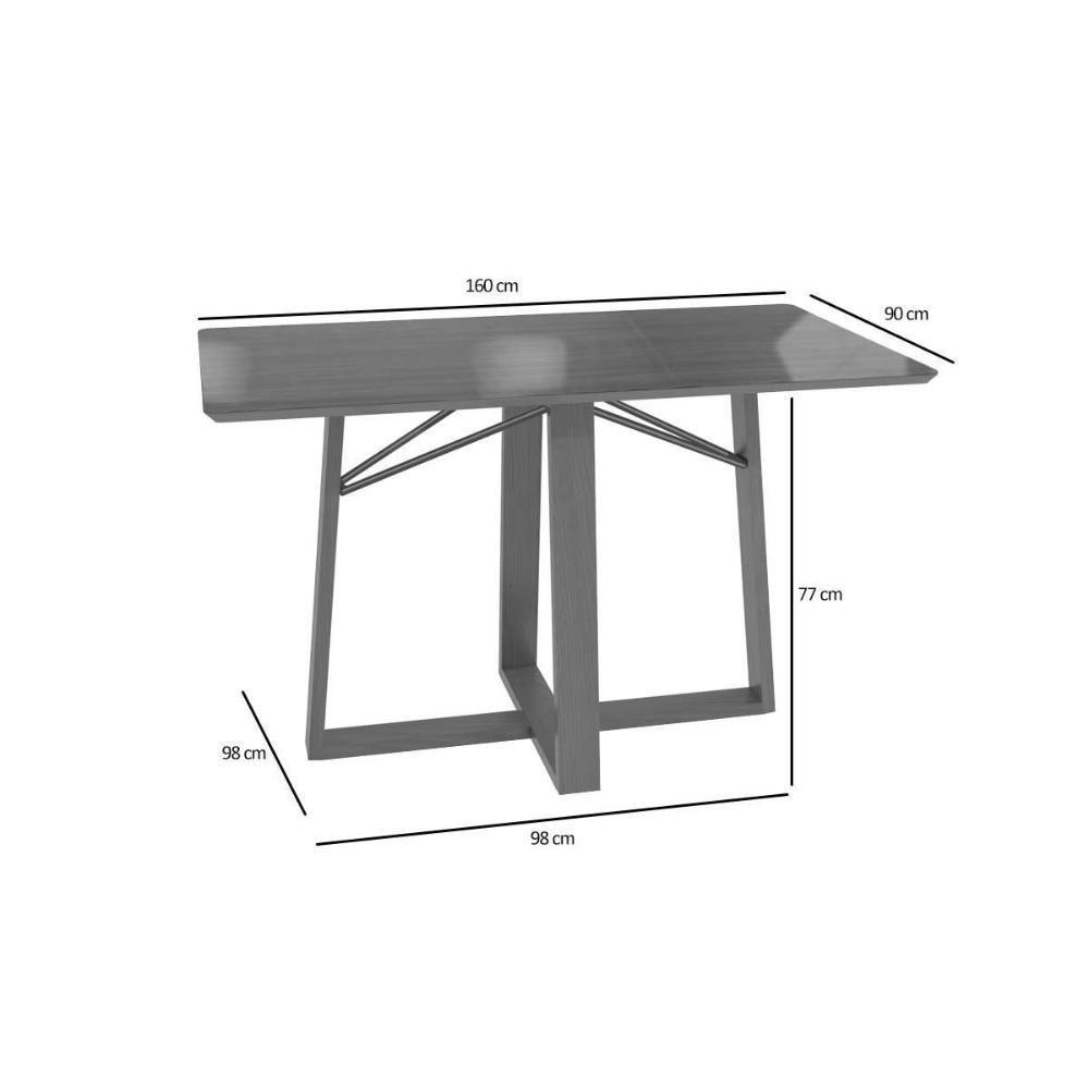 Mesa De Sala Jantar Elma Premium Madeira Maciça C- Tampo Madeirado C- Vidro 160x90cm Carvalho-preto Fosco - Kappesberg - 2