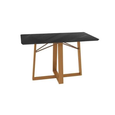 Mesa De Sala Jantar Elma Premium Madeira Maciça C- Tampo Madeirado C- Vidro 160x90cm Carvalho-preto Fosco - Kappesberg
