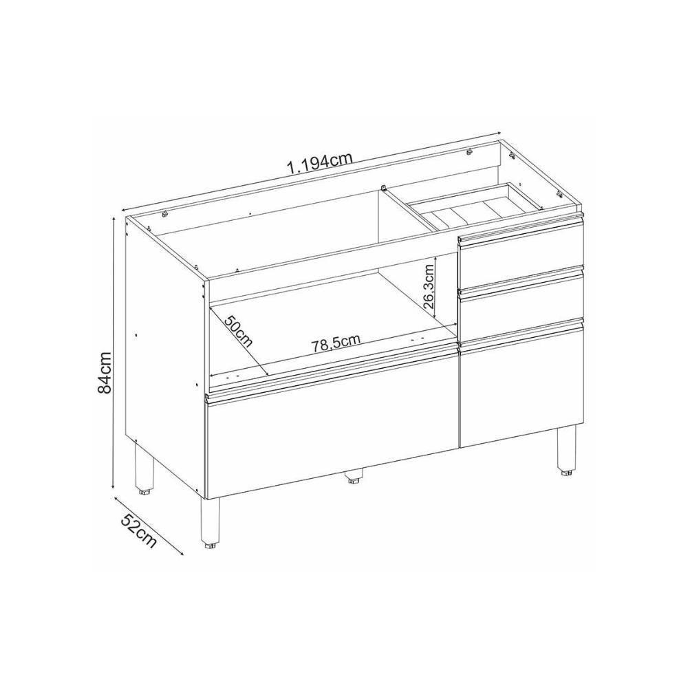 Balcão De Cozinha P- Pia Proença C- 1 Porta E 4 Gavetas S- Tampo 120cm Nogueira-carbono Prime Tx - Demóbile - 4