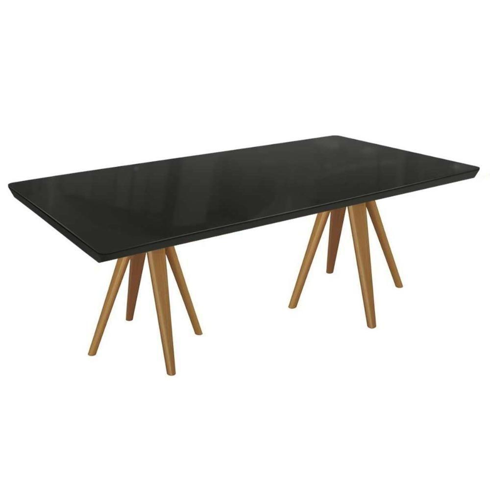 Mesa De Sala Jantar Duna Madeira Maciça C- Tampo Madeirado C- Vidro 200x100cm Carvalho-preto Fosco - Kappesberg - 1