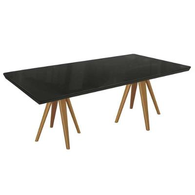 Mesa De Sala Jantar Duna Madeira Maciça C- Tampo Madeirado C- Vidro 200x100cm Carvalho-preto Fosco - Kappesberg