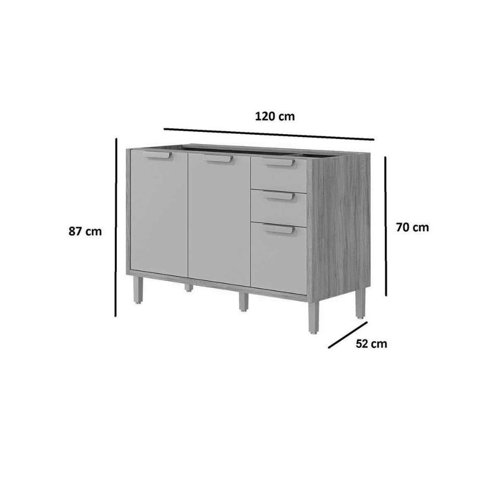 Balcão De Cozinha S- Tampo Estela C- 2 Portas E 3 Gavetas 120cm Cinamomo-platina - Mgm - 2
