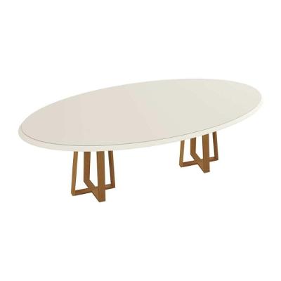 Mesa De Sala Jantar Elma Madeira Maciça C- Tampo Madeirado C- Vidro 180x105cm Carvalho-off White - Kappesberg