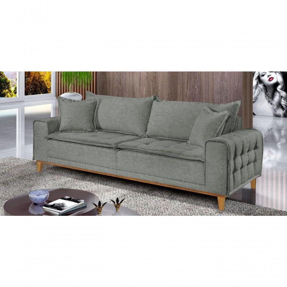 Sofá Fixo Orfeu 3 Lugares Luxo 2,00m Castellar Móbile Linho Cinza - 4