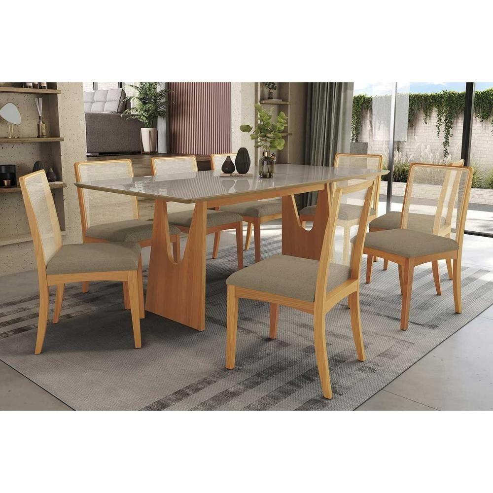 Mesa De Sala Jantar Mila Premium Madeira Maciça C- Tampo Madeirado C- Vidro 200x100cm Carvalho-off White - Kappesberg - 5