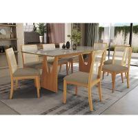 Mesa De Sala Jantar Mila Premium Madeira Maciça C- Tampo Madeirado C- Vidro 200x100cm Carvalho-off White - Kappesberg - 5