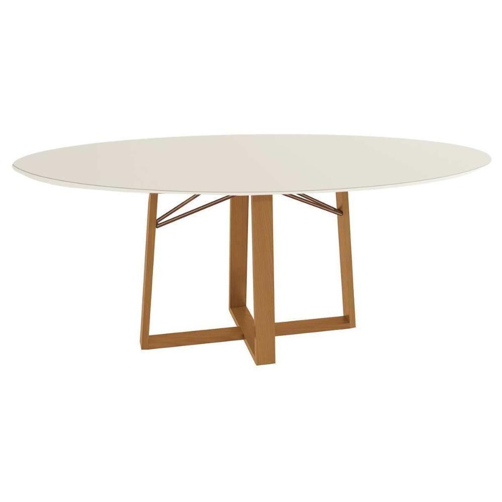 Mesa De Sala Jantar Elma Premium Madeira Maciça C- Tampo Madeirado C- Vidro 180x105cm Carvalho-off White - Kappesberg - 1