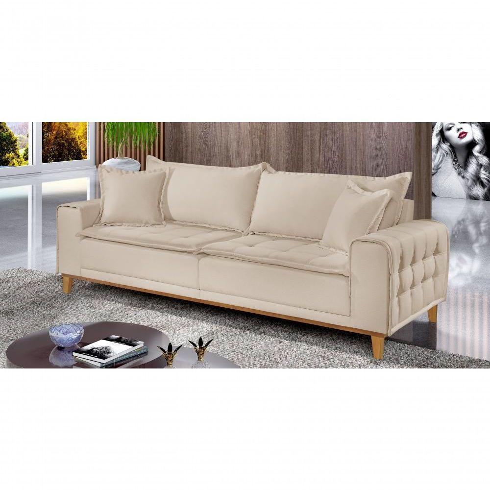Sofá Fixo Orfeu 3 Lugares Luxo 1,80m Castellar Móbile Veludo Bege Claro - 4