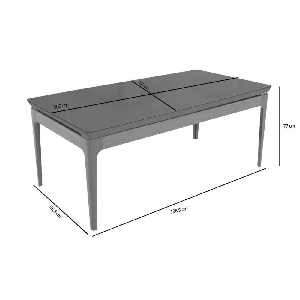 Mesa De Sala Jantar Mira Madeira Maciça C- Tampo Madeirado C- Vidro 200x100cm Carvalho-off White - Kappesberg - 2