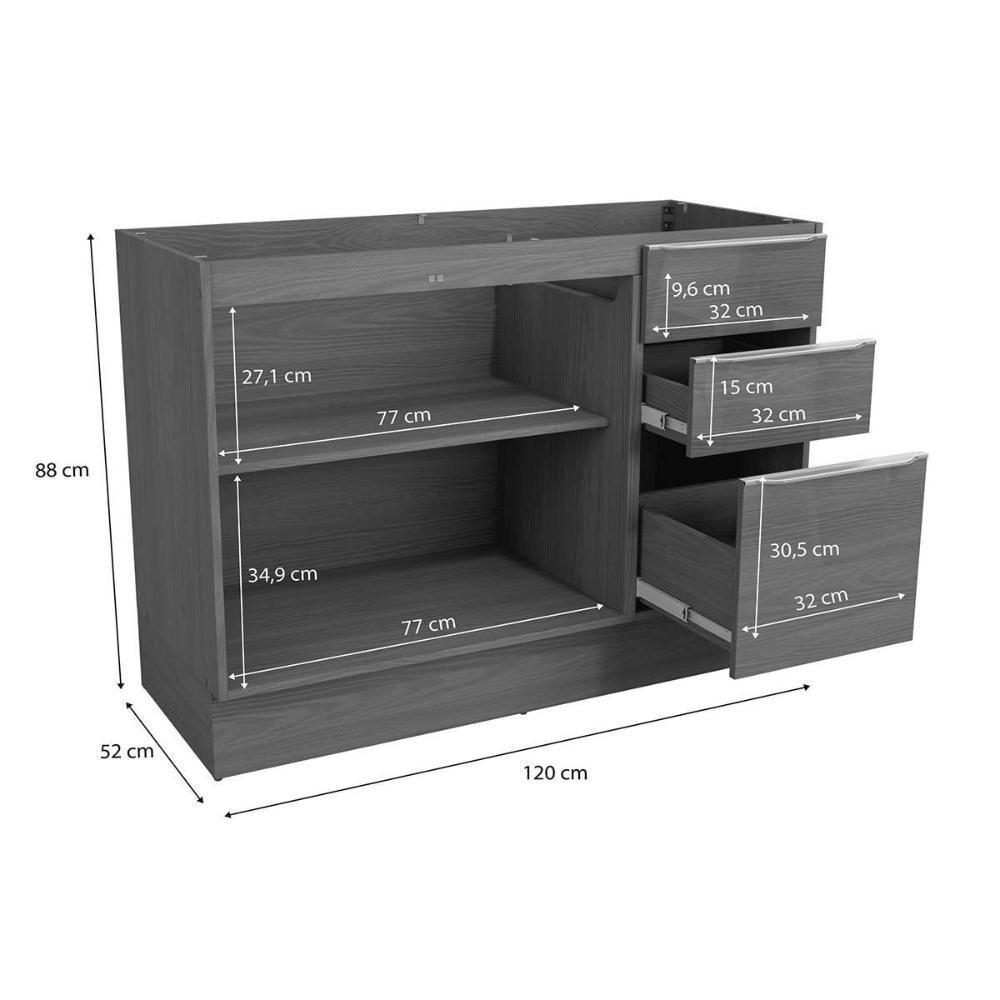 Balcão De Cozinha Vibra T625 C- 2 Portas E 3 Gavetas S- Tampo 120cm Canela Lacca - Kappesberg - 2