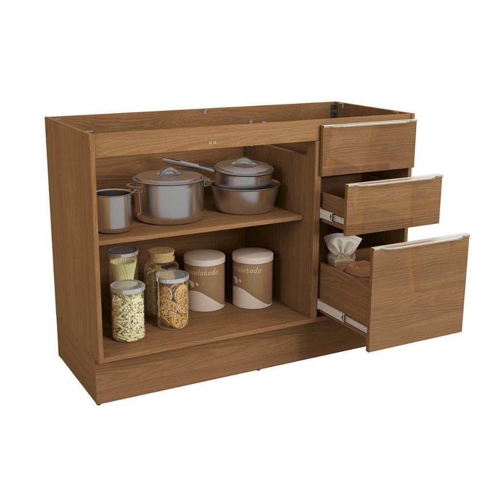 Balcão De Cozinha Vibra T625 C- 2 Portas E 3 Gavetas S- Tampo 120cm Canela Lacca - Kappesberg - 3